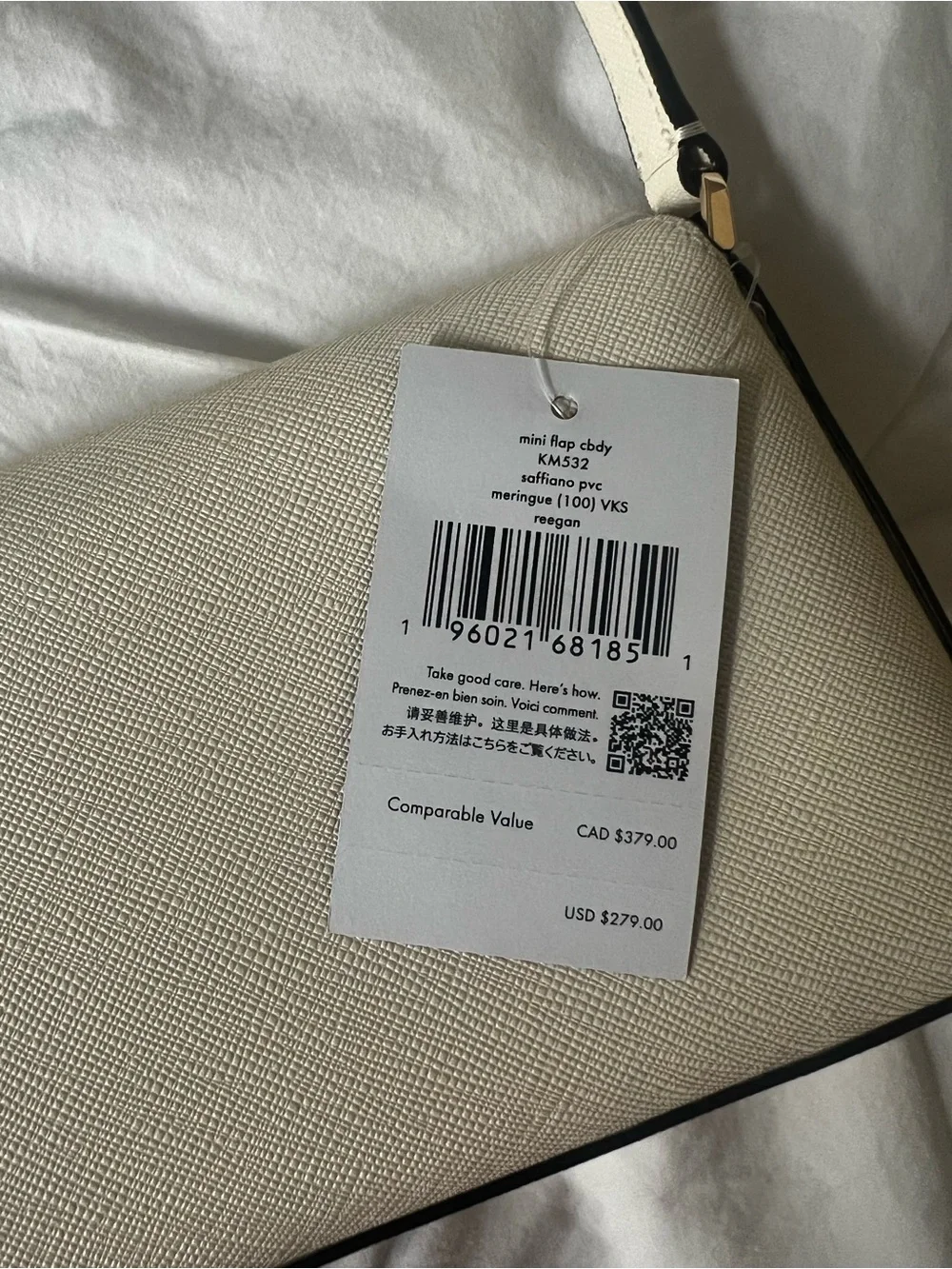 kate spade Cream Saffiano Leather Crossbody with Gold Plaque